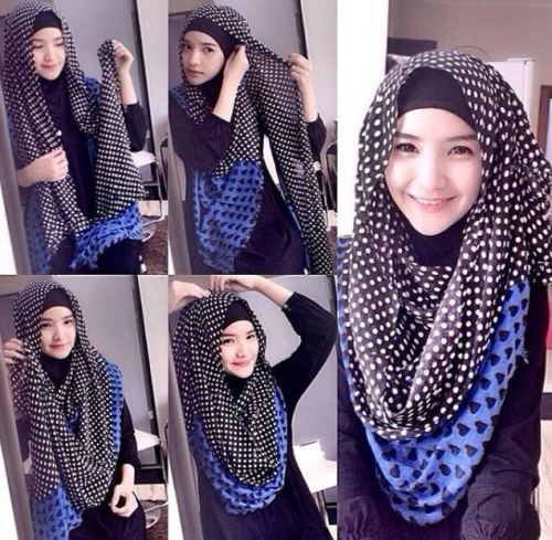 Tutorial hijab segiempat motif polkadot