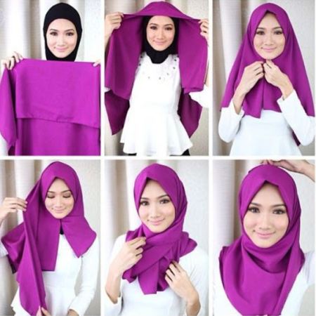 Tutorial hijab segiempat warna ungu